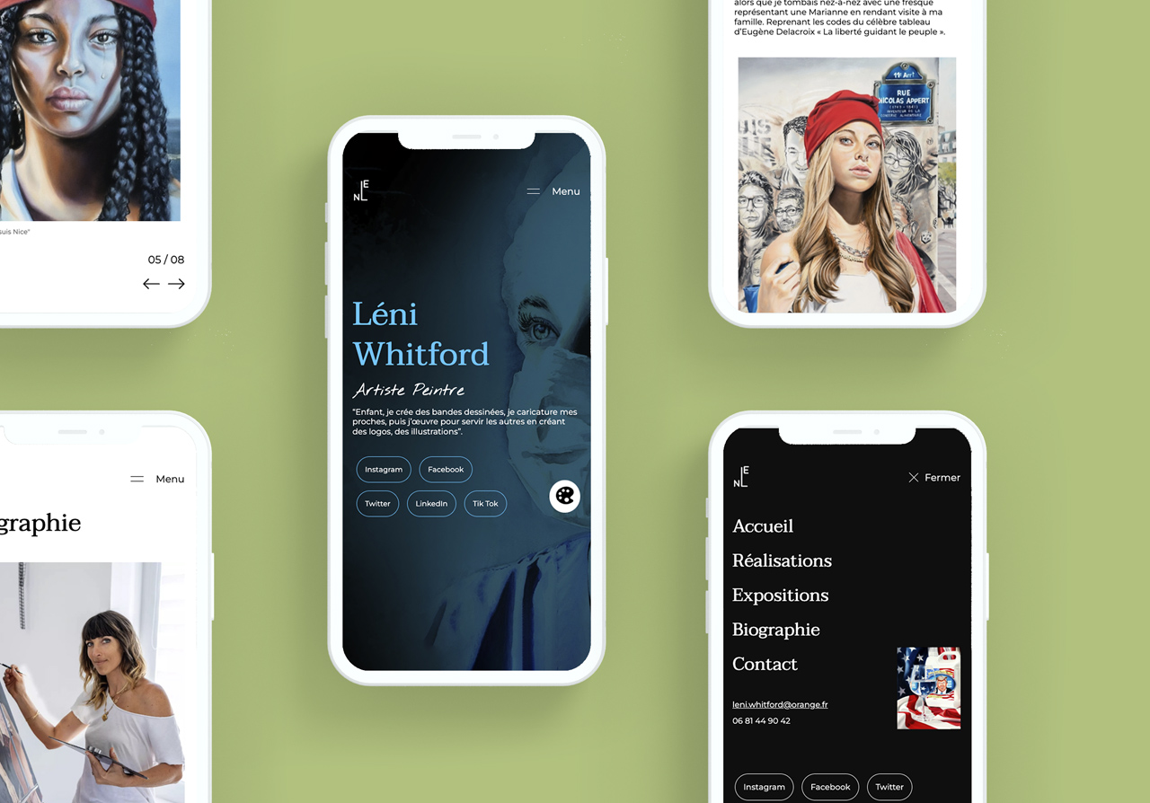 Web Design de Léni Whitford avec différente vue sur mobile