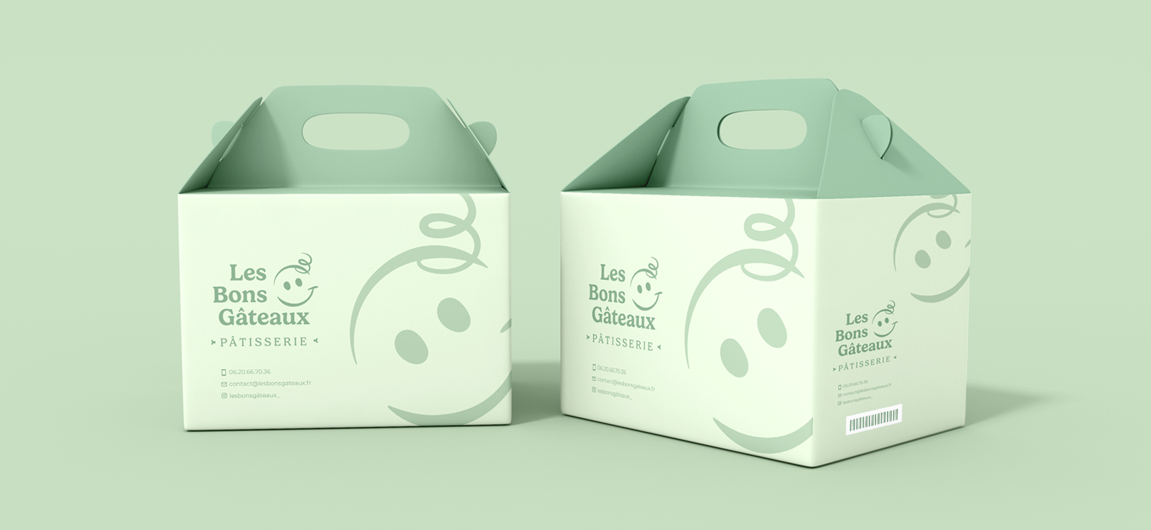 Design packaging pâtisserie Les Bons Gâteaux